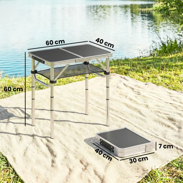 Campingtafel Klaptafel Met Netvak, 4 Hoogteverstellingen, Draaggreep Aluminium 60 X 40 X 26 60 Cm Zwart