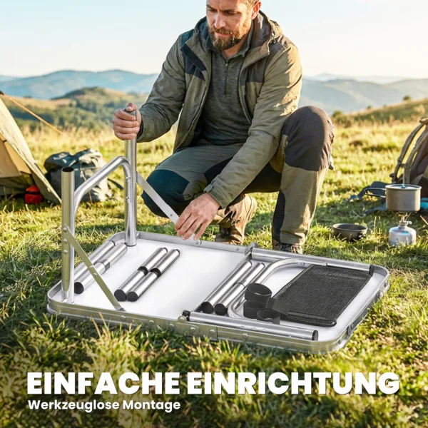 Campingtafel Klaptafel Met Netvak, 4 Hoogteverstellingen, Draaggreep Aluminium 60 X 40 X 26 60 Cm Zwart