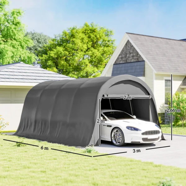 Carport Tentgarage 3x6m Winterbestendig Waterdicht Opslagtent Met Afneembare Zijwanden Groot Roldeur, UPF50+