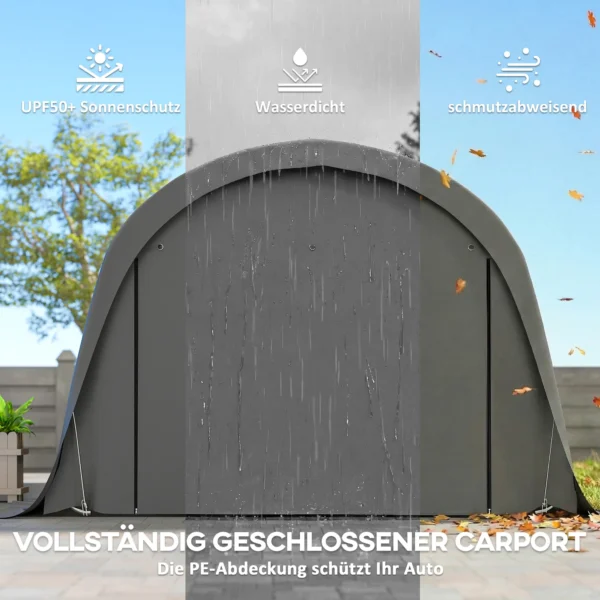 Carport Tentgarage 3x6m Winterbestendig Waterdicht Opslagtent Met Afneembare Zijwanden Groot Roldeur, UPF50+