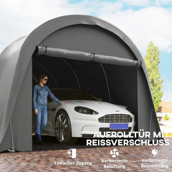 Carport Tentgarage 3x6m Winterbestendig Waterdicht Opslagtent Met Afneembare Zijwanden Groot Roldeur, UPF50+