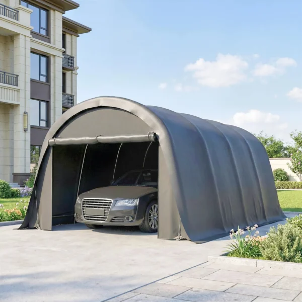 Carport Tentgarage 3x6m Winterbestendig Waterdicht Opslagtent Met Afneembare Zijwanden Groot Roldeur, UPF50+