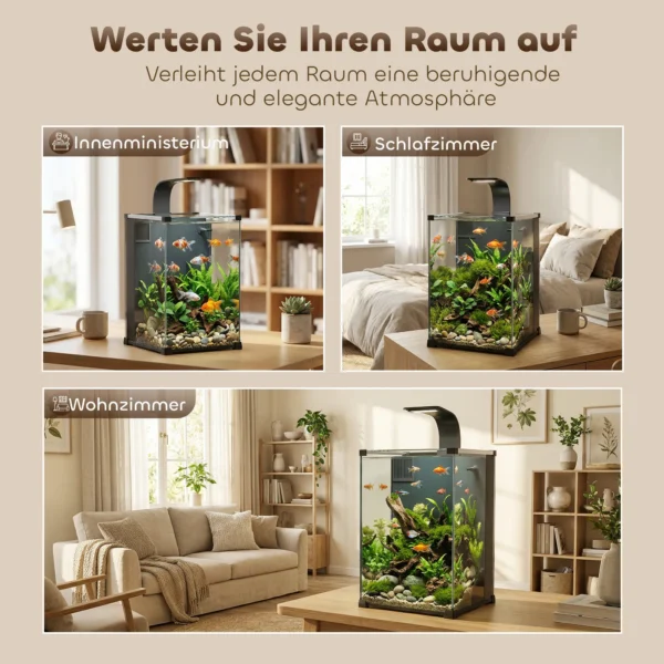 Compleet Aquariumset 36L Nano Aquarium Met LED verlichting Filtersysteem Pomp Circulatie 30 X 30 X 45,5 Cm Zwart