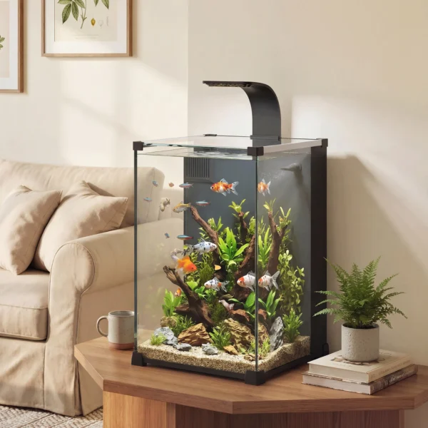 Compleet Aquariumset 36L Nano Aquarium Met LED verlichting Filtersysteem Pomp Circulatie 30 X 30 X 45,5 Cm Zwart