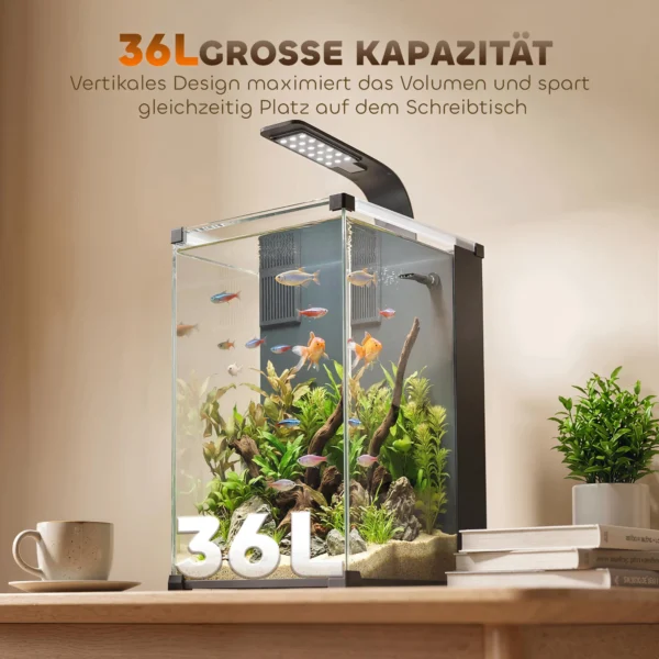 Compleet Aquariumset 36L Nano Aquarium Met LED verlichting Filtersysteem Pomp Circulatie 30 X 30 X 45,5 Cm Zwart