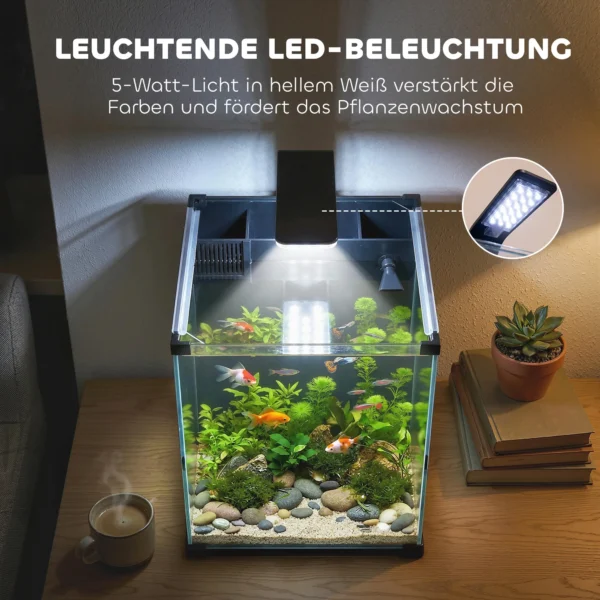 Compleet Aquariumset 36L Nano Aquarium Met LED verlichting Filtersysteem Pomp Circulatie 30 X 30 X 45,5 Cm Zwart