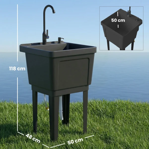 Draagbare Camping Wastafel Met Zeepdispenser, Kraan, Inlaat En Afvoerslangen, Zwart
