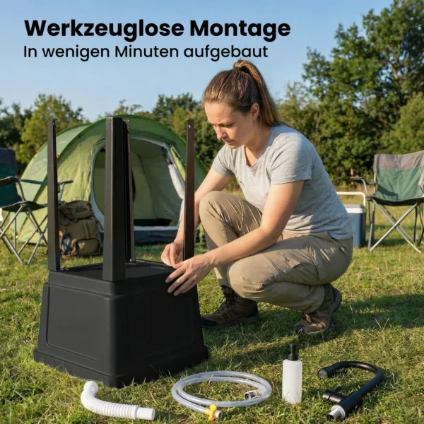 Draagbare Camping Wastafel Met Zeepdispenser, Kraan, Inlaat En Afvoerslangen, Zwart