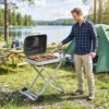 Draagbare Gasgrill 1 Brander 2,5kW Grillwagen Met Opvouwbare Rolwagen Grillrooster Zijtafel Deksel Thermometer