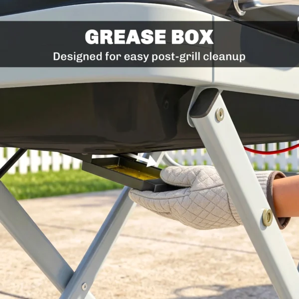 Draagbare Gasgrill 1 Brander 2,5kW Grillwagen Met Opvouwbare Rolwagen Grillrooster Zijtafel Deksel Thermometer