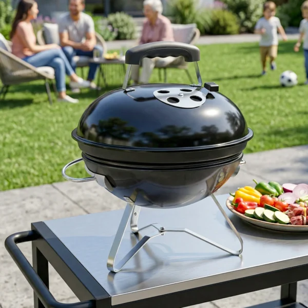 Draagbare Houtskoolgrill Kogelgrill Met Deksel, Handvat, Verstelbare Ventilatieopeningen Voor Barbecue 41x41x44 Cm Zwart
