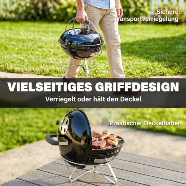 Draagbare Houtskoolgrill Kogelgrill Met Deksel, Handvat, Verstelbare Ventilatieopeningen Voor Barbecue 41x41x44 Cm Zwart
