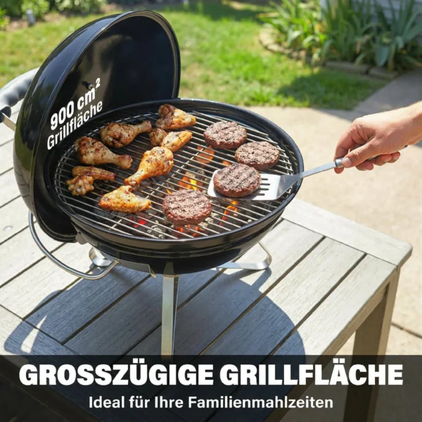 Draagbare Houtskoolgrill Kogelgrill Met Deksel, Handvat, Verstelbare Ventilatieopeningen Voor Barbecue 41x41x44 Cm Zwart