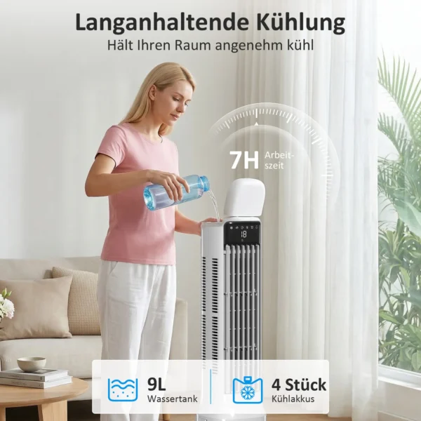 Draagbare Luchtkoeler, 3 in 1 Verdampingsluchtkoeler Met 9 liter Watertank, 48° Oscillatie, 3 Snelheden, 3 Modi, Wit