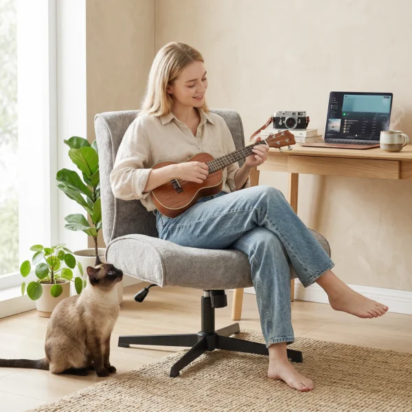 Draaibare Accentstoel, Fluweel Gestoffeerde Lounge Stoel Met Hoogteverstelling Voor Woonkamer, Kantoor, Grijs