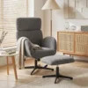 Draaibare Stoel Met Voetenbank, In Hoogte Verstelbare Accentstoel Met Verstelbare Hoofdsteun, Schommelfunctie, Grijs