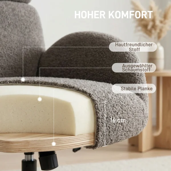 Draaibare Stoel Met Voetenbank, In Hoogte Verstelbare Accentstoel Met Verstelbare Hoofdsteun, Schommelfunctie, Grijs