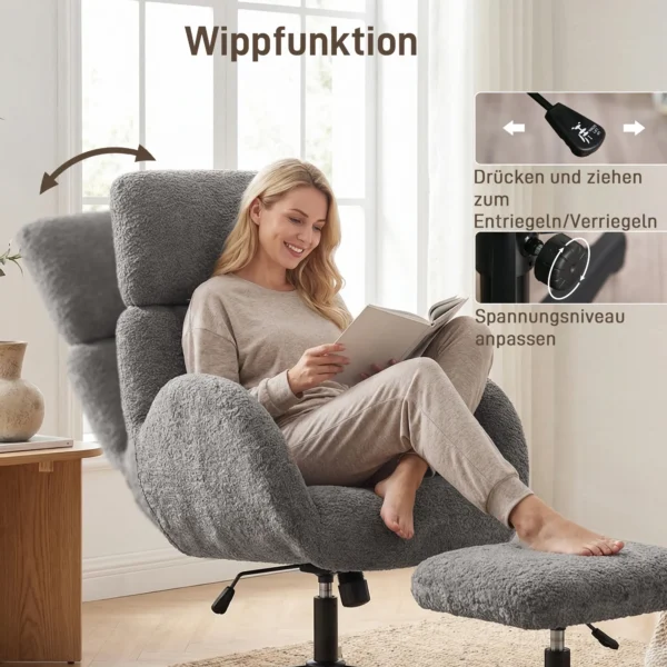 Draaibare Stoel Met Voetenbank, In Hoogte Verstelbare Accentstoel Met Verstelbare Hoofdsteun, Schommelfunctie, Grijs