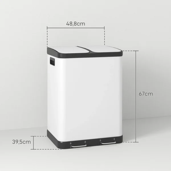 Dubbele Vuilnisbak, 2 X 30L, Vingerafdrukbestendig, Pedaal, Uitneembare Binnenbakken, Grijs