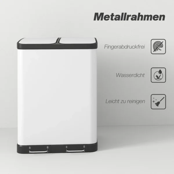 Dubbele Vuilnisbak, 2 X 30L, Vingerafdrukbestendig, Pedaal, Uitneembare Binnenbakken, Grijs