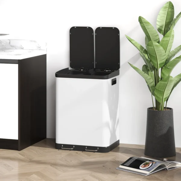 Dubbele Vuilnisbak, 2 X 30L, Vingerafdrukbestendig, Pedaal, Uitneembare Binnenbakken, Grijs