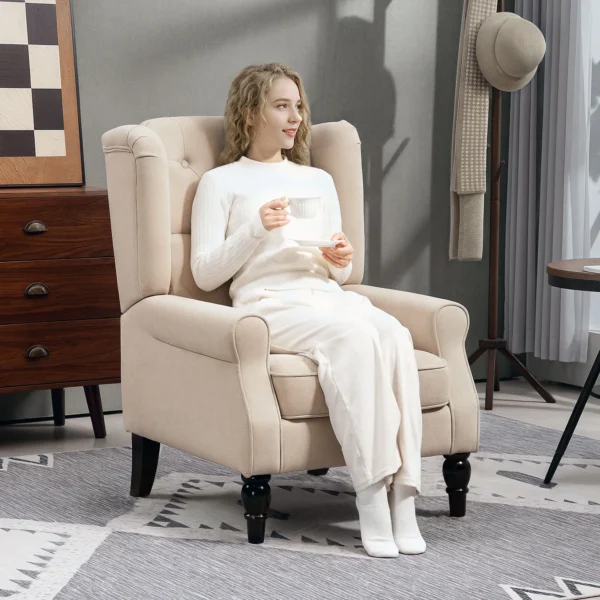 Elegante Oorfauteuil, Dik Gestoffeerd, Afneembare Hoes, 74 X 87 X 102 Cm, Beige