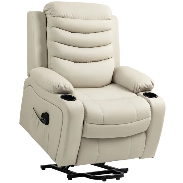 Elektrische Relaxstoel Met Opsta hulp, Massage, Verwarming, USB aansluitingen, PU, Crème