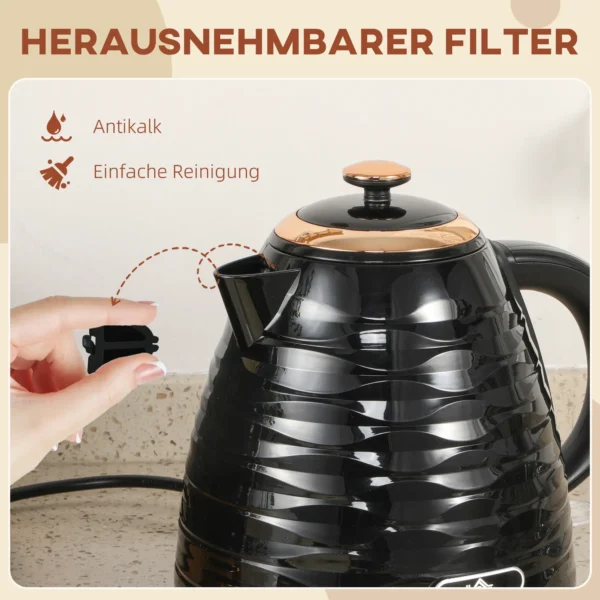 Elektrische Waterkoker, 1,7L, 2,2kW, Snelkookfunctie Met Afneembaar Wasbaar Anti Kalk Filter
