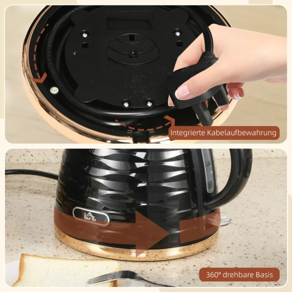 Elektrische Waterkoker, 1,7L, 2,2kW, Snelkookfunctie Met Afneembaar Wasbaar Anti Kalk Filter