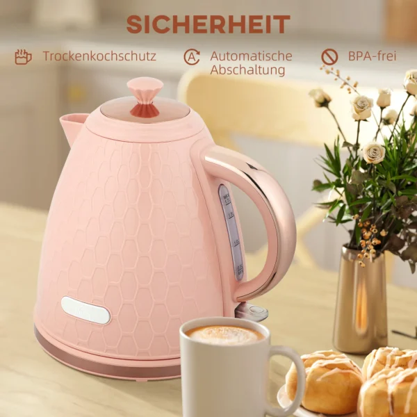 Elektrische Waterkoker, 1,7L, Snelkookfunctie, 2,2kW, Draadloos Met Uitneembaar Anti Kalk Filter, Lichtroze