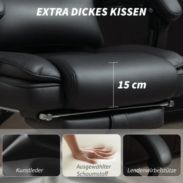 Ergonomische Bureaustoel Verstelbare Hoogte Draaistoel Met Lendensteun, Armleuning, Voetensteun, PU Leer, Zwart