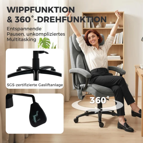 Ergonomische Massage Bureaustoel Met 4 Kneedpunten, Directiestoel Met Hoge Butterfly Rugleuning, Brede Zitting, Grijs