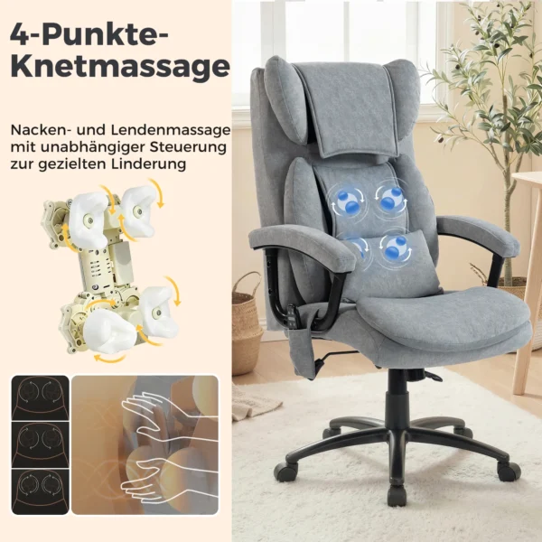 Ergonomische Massage Bureaustoel Met 4 Kneedpunten, Directiestoel Met Hoge Butterfly Rugleuning, Brede Zitting, Grijs