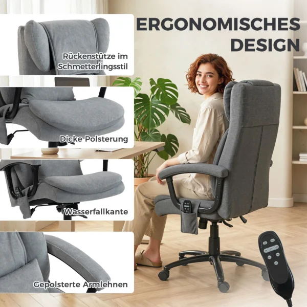 Ergonomische Massage Bureaustoel Met 4 Kneedpunten, Directiestoel Met Hoge Butterfly Rugleuning, Brede Zitting, Grijs