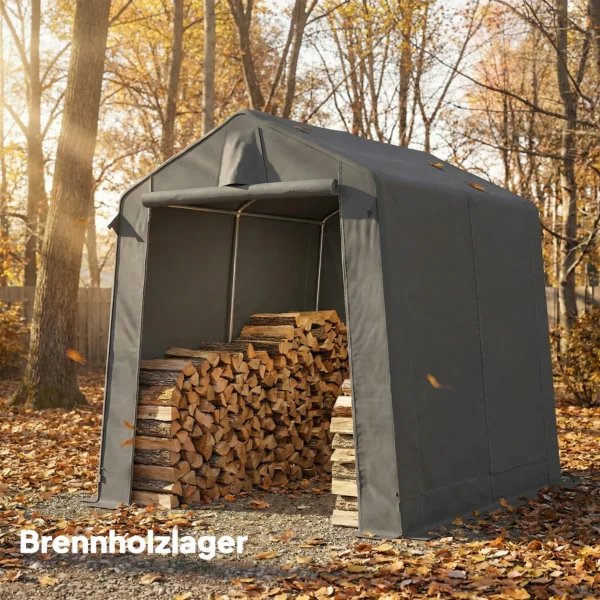 Garage Tent 2,3 X 1,9 M Waterafstotend Gereedschapstent Met Rolbare Ritsdeur Ventilatie Zadeldak Donkergrijs