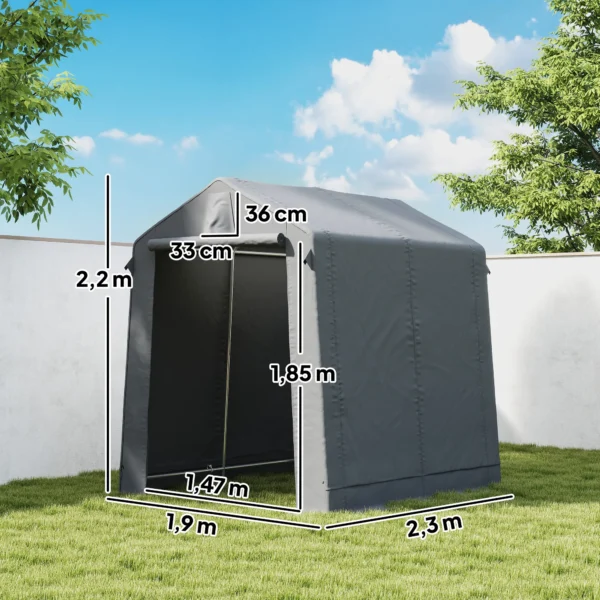 Garage Tent 2,3 X 1,9 M Waterafstotend Gereedschapstent Met Rolbare Ritsdeur Ventilatie Zadeldak Donkergrijs