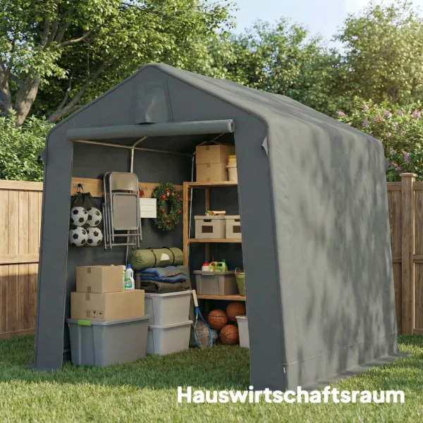 Garage Tent 2,3 X 1,9 M Waterafstotend Gereedschapstent Met Rolbare Ritsdeur Ventilatie Zadeldak Donkergrijs
