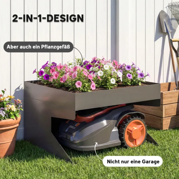 Garage Voor Grasmaaierrobot Met Plantenbak, Robuuste Garage Gemaakt Van Gegalvaniseerd Staal, Zwart