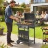 Gasgrill 5 KW 2 Branders BBQ Grillwagen Roestvrij Staal Incl. Zijtafel Ondermand Frontafdekking Thermometer Emaille Grillrooster