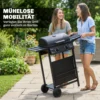 Gasgrill 5 KW 2 Branders BBQ Grillwagen Roestvrij Staal Incl. Zijtafel Ondermand Frontafdekking Thermometer Emaille Grillrooster