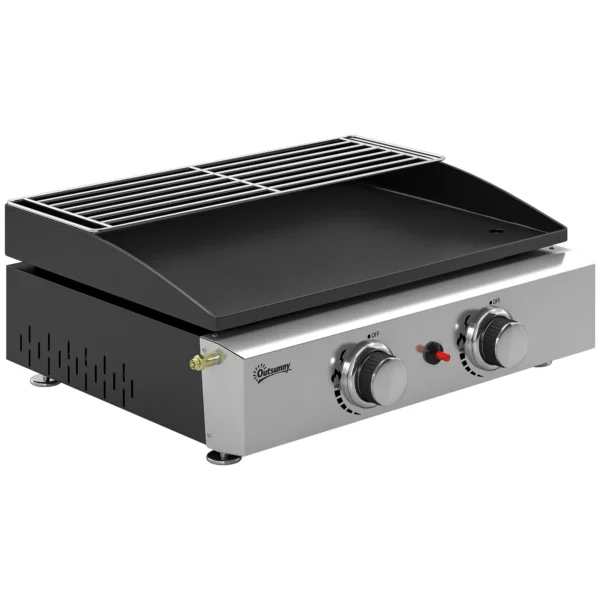 Gasgrill 5 KW Draagbare Tafelgrill Met 2 Branders Keramische Lakcoating Grillrooster Warmhoudrooster