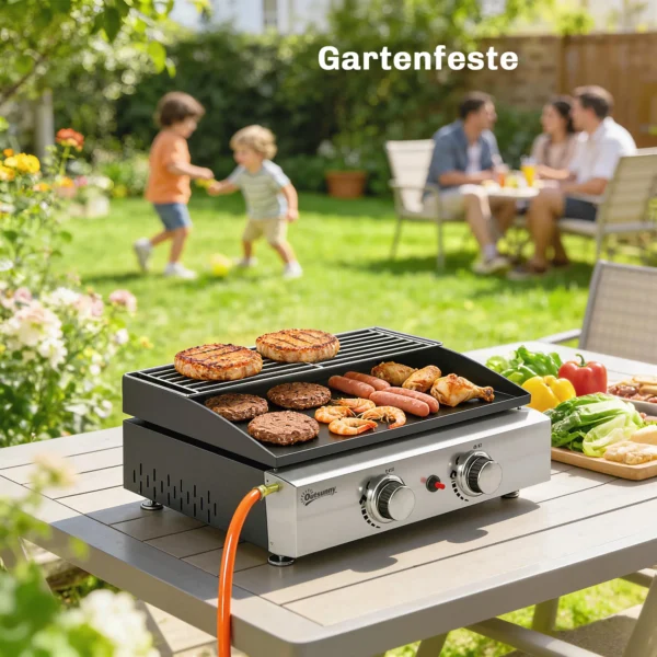 Gasgrill 5 KW Draagbare Tafelgrill Met 2 Branders Keramische Lakcoating Grillrooster Warmhoudrooster