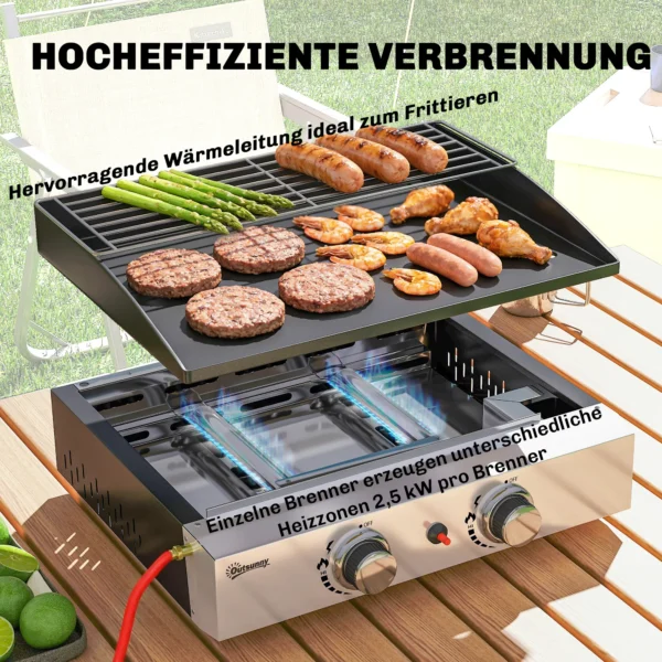 Gasgrill 5 KW Draagbare Tafelgrill Met 2 Branders Keramische Lakcoating Grillrooster Warmhoudrooster