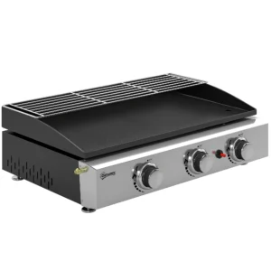 Gasgrill 7,5 KW Draagbare Tafelgrill Met 3 Branders Keramische Lakcoating Grillrooster Warmhoudrooster