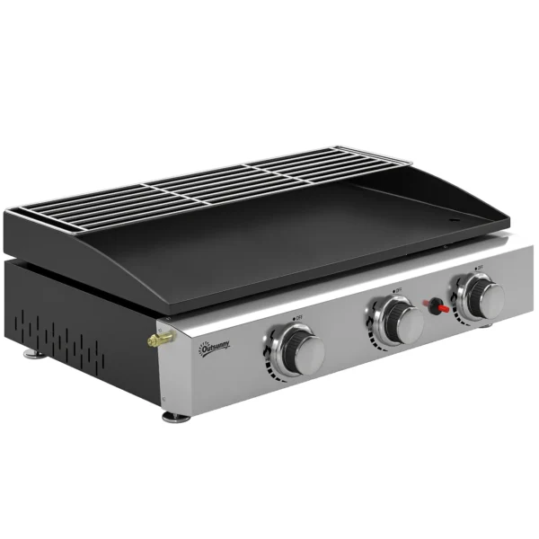 Gasgrill 7,5 KW Draagbare Tafelgrill Met 3 Branders Keramische Lakcoating Grillrooster Warmhoudrooster