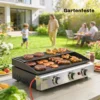 Gasgrill 7,5 KW Draagbare Tafelgrill Met 3 Branders Keramische Lakcoating Grillrooster Warmhoudrooster