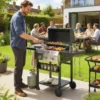 Gasgrill 9 KW 3 Branders BBQ Grillwagen Roestvrij Staal Incl. Inklapbare Zijtafel Kruidenhouder Onderplank 6 Haken