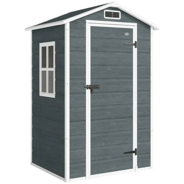 Gereedschapshuis 1,1 M² Gereedschapsschuur Met Houtlook Venster Zadeldak Ventilatie Bodem Slot Handschoenen Grijs