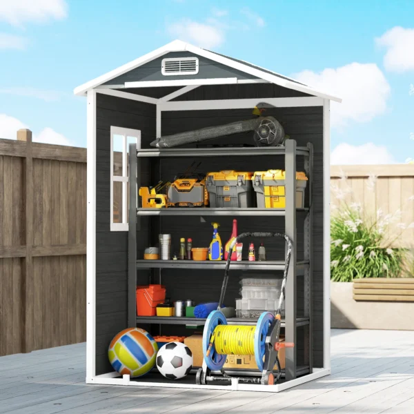 Gereedschapshuis 1,1 M² Gereedschapsschuur Met Houtlook Venster Zadeldak Ventilatie Bodem Slot Handschoenen Grijs