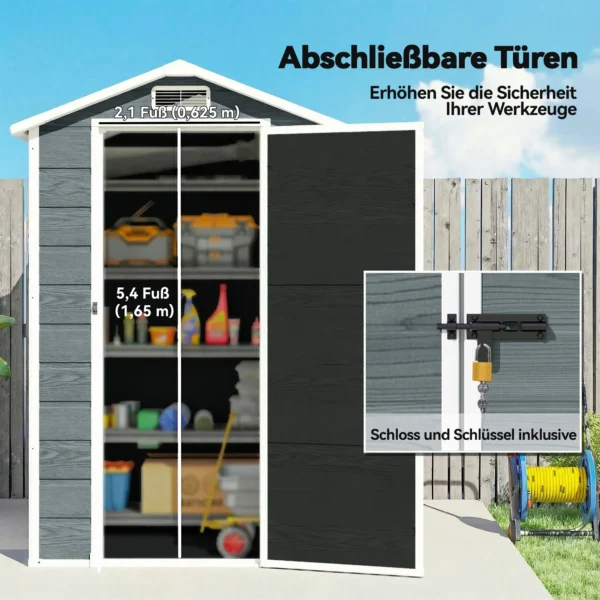 Gereedschapshuis 1,1 M² Gereedschapsschuur Met Houtlook Venster Zadeldak Ventilatie Bodem Slot Handschoenen Grijs